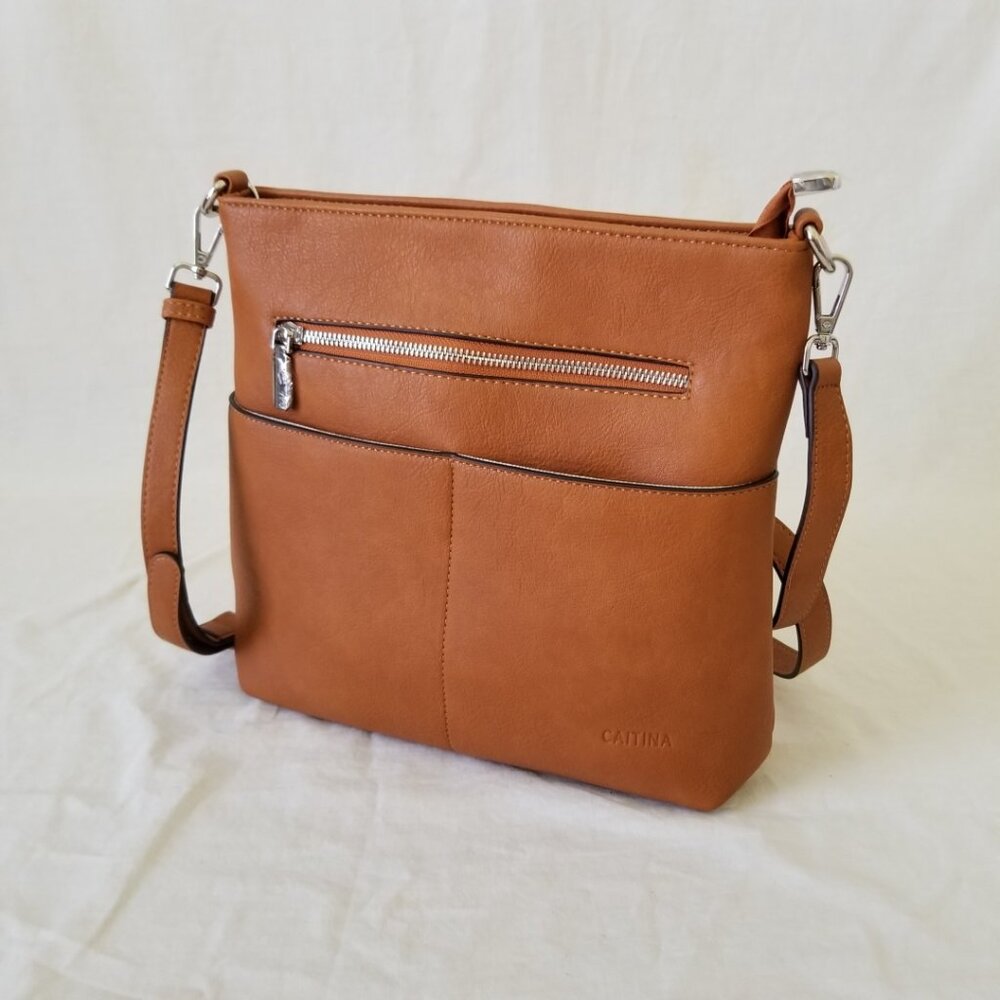 NWT! Caitina Brown Faux Leather Purse Shoulder Bag w/Detachable Shoulder Strap